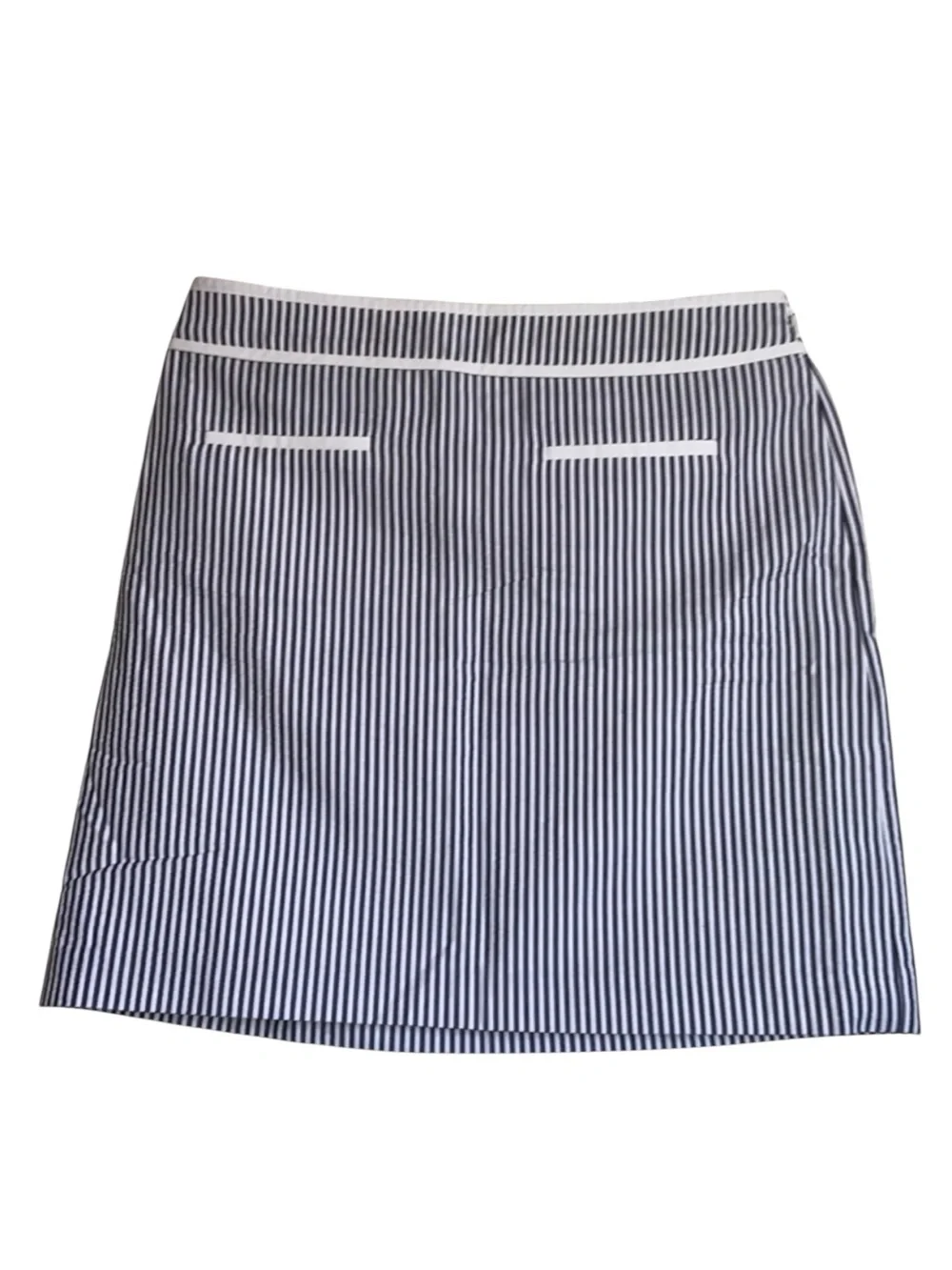 TALBOTS Skirt Size 8P Navy White Stripe Cotton Classic A-Line Lined Seersucker
